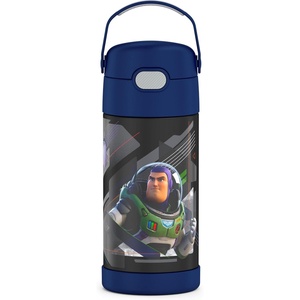THERMOS FUNTAINER Water Bottle with Straw – 12 Ounce – Kids Stainless Steel Vacuum Insulated Water Bottle with Lid, Hot Wheels(Lightyear)