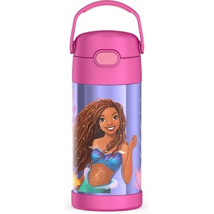 THERMOS FUNTAINER Water Bottle with Straw – 12 Ounce – Kids Stainless Steel Vacuum Insulated Water Bottle with Lid, Hot Wheels(Little Mermaid)