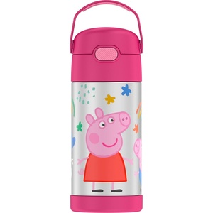 THERMOS FUNTAINER Water Bottle with Straw – 12 Ounce – Kids Stainless Steel Vacuum Insulated Water Bottle with Lid, Hot Wheels(Peppa Pig)