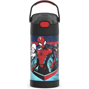 THERMOS FUNTAINER Water Bottle with Straw – 12 Ounce – Kids Stainless Steel Vacuum Insulated Water Bottle with Lid, Hot Wheels(Spider-Man)