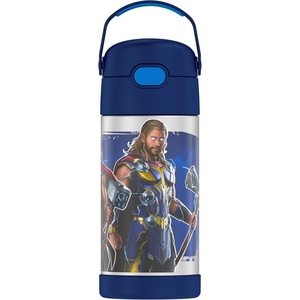 THERMOS FUNTAINER Water Bottle with Straw – 12 Ounce – Kids Stainless Steel Vacuum Insulated Water Bottle with Lid, Hot Wheels(Thor)