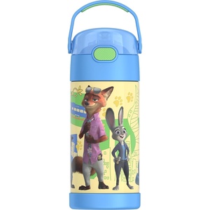 THERMOS FUNTAINER Water Bottle with Straw – 12 Ounce – Kids Stainless Steel Vacuum Insulated Water Bottle with Lid, Hot Wheels(Zootopia 2)