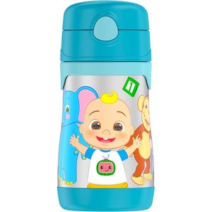Thermos Baby 10 oz. Stainless Steel Bottle with pop-up straw, Cars(Cocomelon)