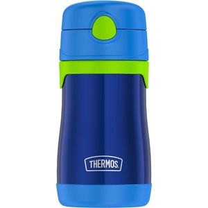 Thermos Baby 10 oz. Stainless Steel Bottle with pop-up straw, Cars(Navy with Lime)