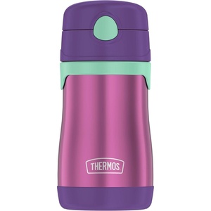Thermos Baby 10 oz. Stainless Steel Bottle with pop-up straw, Cars(Purple with Teal)