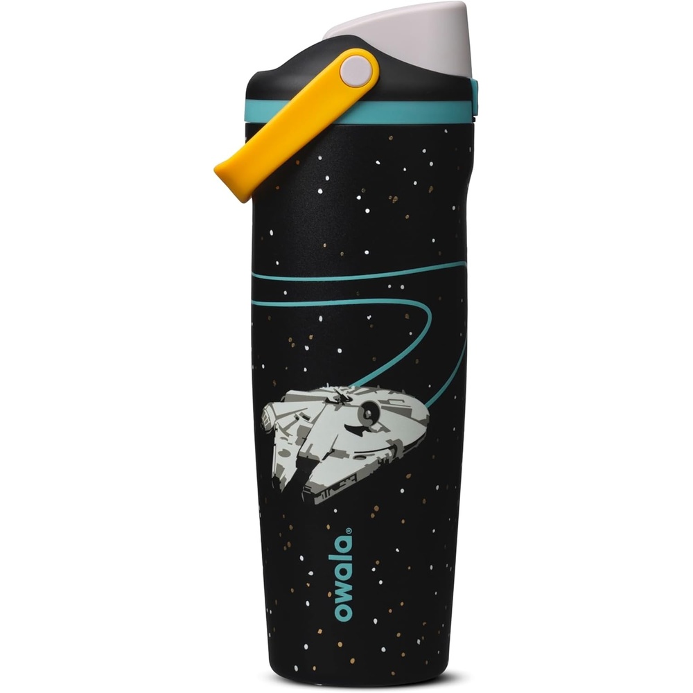 imageOwala Star Wars FreeSip Sway Insulated Stainless Steel Water Bottle with TwoWay Spout BuiltIn Straw and Bucket Handle Made for Travel School and Sports 30oz BPA Free Leak Proof Darth VaderMillennium Falcon